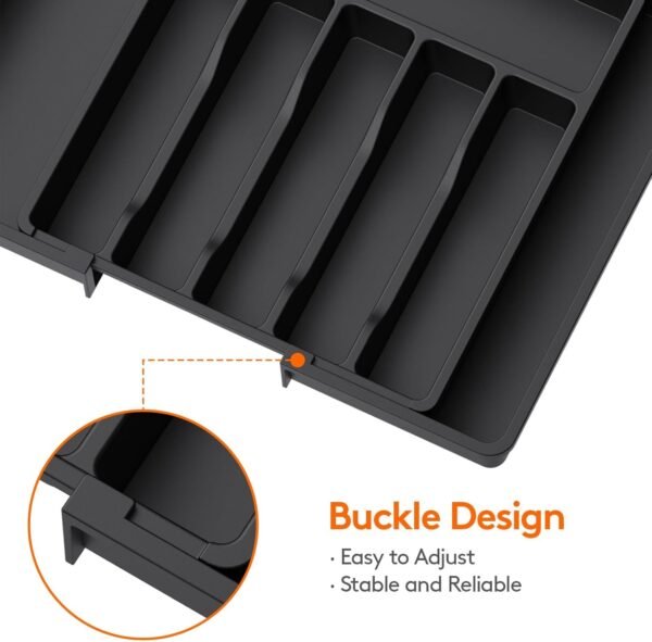 Lifewit Silverware Drawer Organizer, Expandable Utensil Tray for Kitchen, BPA Free Flatware and Cutlery Holder, Adjustable Plastic Storage for Spoons Forks Knives, Large, Black - Image 3