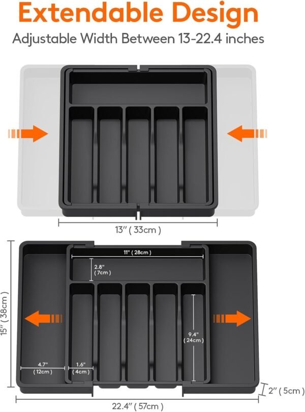 Lifewit Silverware Drawer Organizer, Expandable Utensil Tray for Kitchen, BPA Free Flatware and Cutlery Holder, Adjustable Plastic Storage for Spoons Forks Knives, Large, Black - Image 5
