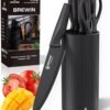Knife Set, Brewin Kitchen Knife Set, Knives Set for Kitchen, Universal Knife Block, Utility Knife Block Set, Kitchen Essentials, New Home Essentials, Apartment Essentials, Dishwasher Safe