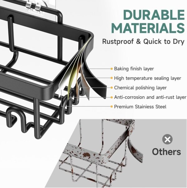 Veken Stainless Steel Shower Caddy 6-Pack, Adhesive Rustproof Shelves Rack with Soap Holder, Large Capacity Bathroom Organizers and Storage, No Drilling Wall-Mounted Kitchen & Home Decor, Bath Decor - Image 4