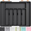 Lifewit Silverware Drawer Organizer, Expandable Utensil Tray for Kitchen, BPA Free Flatware and Cutlery Holder, Adjustable Plastic Storage for Spoons Forks Knives, Large, Black