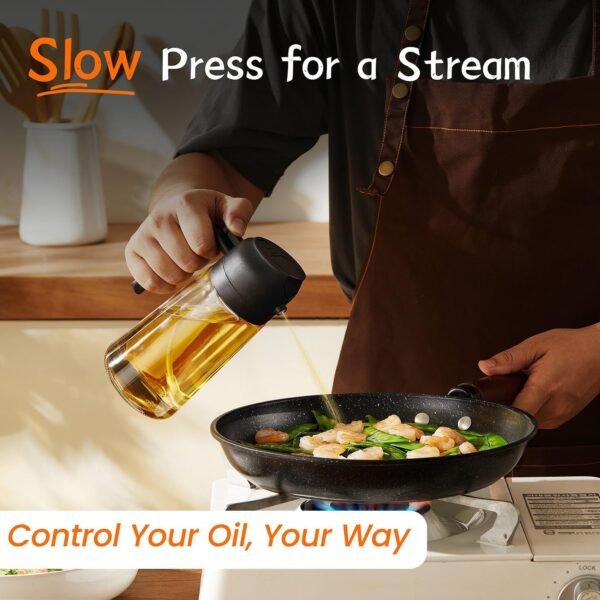 TrendPlain 16oz/470ml Olive Oil Sprayer for Cooking - 2 in 1 Olive Oil Dispenser for Kitchen Gadgets, Air Fryer, Salad, and BBQ - Black - Image 4