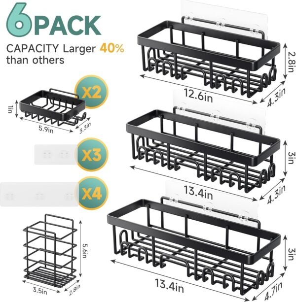 Veken Stainless Steel Shower Caddy 6-Pack, Adhesive Rustproof Shelves Rack with Soap Holder, Large Capacity Bathroom Organizers and Storage, No Drilling Wall-Mounted Kitchen & Home Decor, Bath Decor - Image 6