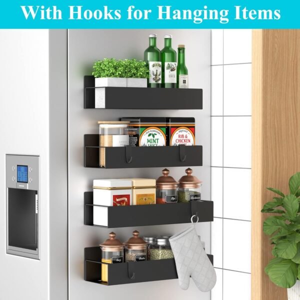 4 Pack Magnetic Spice Storage Rack Organizer for Refrigerator and Oven, Black Fridge Organizers and Storage - Image 2