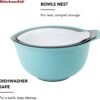 KitchenAid Universal Nesting Plastic Mixing Bowls, Set Of 3, 2.5 quart, 3.5 quart, 4.5 quart, Non Slip Base with Easy Pour Spout to Reduce Mess, Dishwasher Safe, Aqua Sky, White, Gray - Image 5