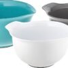 KitchenAid Universal Nesting Plastic Mixing Bowls, Set Of 3, 2.5 quart, 3.5 quart, 4.5 quart, Non Slip Base with Easy Pour Spout to Reduce Mess, Dishwasher Safe, Aqua Sky, White, Gray