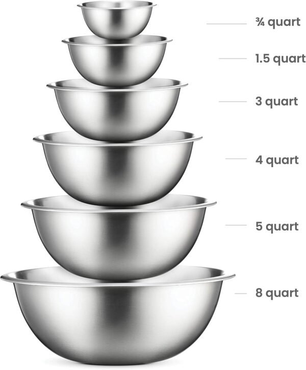 FineDine Stainless Steel Mixing Bowls Set for Kitchen, Dishwasher Safe Nesting Bowls for Cooking, Baking, Meal Prepping - Image 2