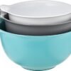 KitchenAid Universal Nesting Plastic Mixing Bowls, Set Of 3, 2.5 quart, 3.5 quart, 4.5 quart, Non Slip Base with Easy Pour Spout to Reduce Mess, Dishwasher Safe, Aqua Sky, White, Gray - Image 2