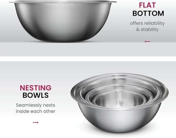 FineDine Stainless Steel Mixing Bowls Set for Kitchen, Dishwasher Safe Nesting Bowls for Cooking, Baking, Meal Prepping - Image 4