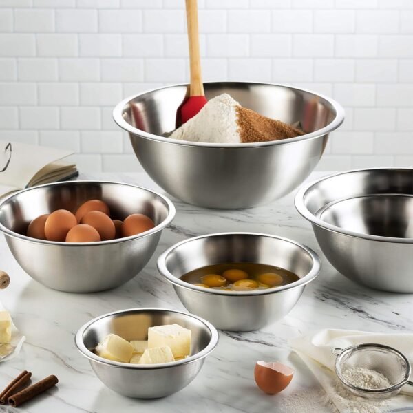 FineDine Stainless Steel Mixing Bowls Set for Kitchen, Dishwasher Safe Nesting Bowls for Cooking, Baking, Meal Prepping - Image 6