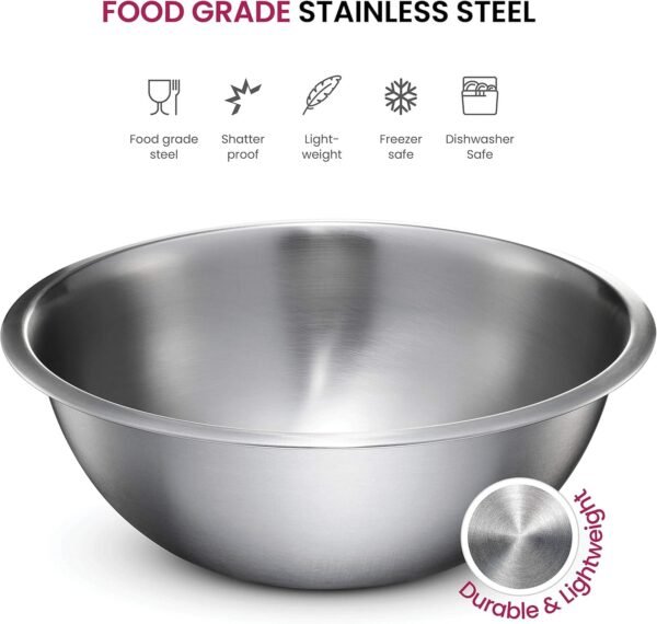 FineDine Stainless Steel Mixing Bowls Set for Kitchen, Dishwasher Safe Nesting Bowls for Cooking, Baking, Meal Prepping - Image 3